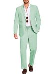 COOFANDY Men's 2 Piece Linen Suits Set Regular Fit Casual Lightweight Blazer Jacket and Pants, Light Green, Large
