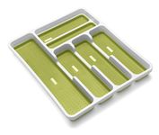 Addis Premium Anti-Slip Soft Base Drawer Cutlery Organiser Tray, 6 Compartment, White & Green, White Green, 6 sections 517612