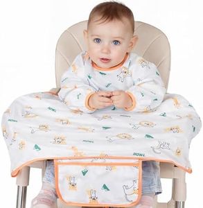 MOTEERLLU Coverall Baby Feeding Bib for Eating,Long Sleeves Bib Attaches to Highchair and Table,Weaning Bibs