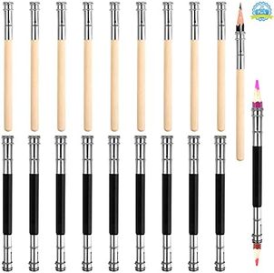 20pcs Extensor de Lápiz Ajustable 10pcs de Doble Cabeza de Acero Inoxidable 130mm*7/9mm +10 Alargadores Lápices de Madera 120 * 7mm Accesorios Extensor de Escritura Sketch Pintura para Escuela Oficina