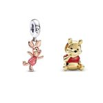 PigletPooh & PoohBear Dangle Charm, 925 Sterling Silver Charm Fits Pandora Bracelets + Free Velvet Jewelry Bag