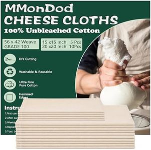 15 Pcs Grade 100 Cheesecloth for Straining, Hemmed Edges, 15×15 & 20×20 Inch, 56×42 Weave, Reusable Unbleached Cotton Cheese Cloth for Yogurt, Nuts, Milk & Baking