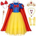 Princess Snow White Dress Costume for Toddler Girls Birthday Halloween Cosplay Party with Accessories 8-9 Years