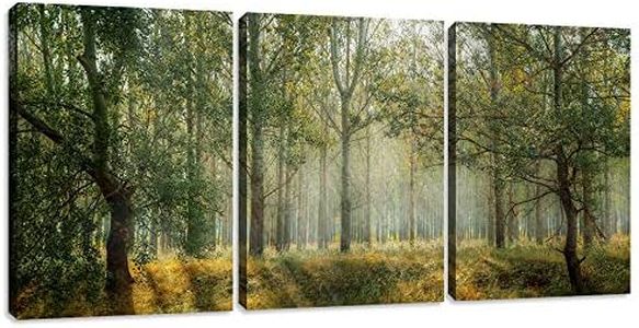 Yetaryy Forest Canvas Wall Art Decor 3 Panel Green Tree Picture Print Poster Decorative Painting Wall Art for Living Room Bedroom Office Home Decor Stretched Framed Ready to Hang - 60" Wx28 H