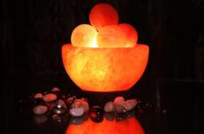 Mind,Body & Soul *Crafted Shape* Himalayan Rock Salt LAMP for Healing, FENG Shui, VASTU & Home Decor (Pack of 1) (Round FIRE Bowl with Message Balls)