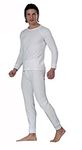 elegance1234 Men's 2pc Thermal 100% Pure Cotton(240 GSM) Long Sleeve Top and Long John Set (Large, White)