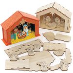 Baker Ross FC248 Wooden Nativity Stable Kits - Pack of 2, Wooden Crafts for Children to Decorate and Display, Make Your Own Christmas Decorations