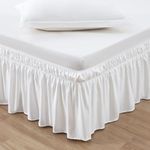 MEILA Wrap Around Bed Skirt Three Fabric Sides Elastic Dust Ruffled 14 Inch Tailored Drop,Easy to Install Fade Resistant-Natural White, Queen/King-14'' Drop (NWK-14)