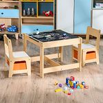 VONLUCE Multipurpose Kids Desk and Chair Set with Toy Storage, 3 in 1 Activity Table w 2 Chairs, Double Sided Tabletop & Drawers for Toddlers & Small Children for Arts and Crafts, Playing, Drawing