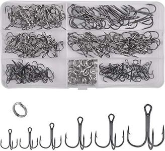 Fishing Treble Hooks, 180pcs/Box Round Bend Treble Hooks Sharp Strong Barbed Fish Hooks with Split Rings High Carbon Steel Fishing Hooks for Fishing Lures Baits Freshwater Saltwater Fishing