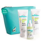 mCaffeine Skincare Kit for Women & Men with Vitamin C Face Serum, Face Wash & Face Scrub | Green Tea Detox Facial Kit with Free Makeup Pouch | Skincare Routine Kit for All Skin Types
