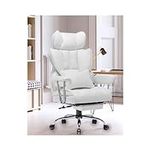 Efomao Desk Office Chair 400LBS, Big and Tall Office Chair, PU Leather Computer Chair, Executive Office Chair with Leg Rest and Lumbar Support, White Office Chair