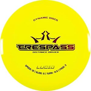 Dynamic Discs Lucid Trespass Disc Golf Distance Driver | Overstable Disc Golf Driver | Durable Premium Plastic | Great for Forehand & Backhand Long Distance Drives | 175g (Yellow)