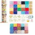 LAKHESHWAR Clay Beads for Jewellery Making, Alphabet Beads for Bracelet Making, Bracelet Beads for Kids Activity, 33-color Flat Polymer Beads Charms Tools Set for Girls DIY Necklace Crafts Gift (DIY Bead Kit)