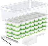 Aisle 3 Essentials Silicone Ice Cube Tray with Lid and Bin, 4-Pack | 56 pcs Ice Trays for Freezer | Large Bin & Lid Cover, 4 Stackable Ice Cube Trays for Freezer | Tongs & Ice Scooper Included