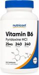 Nutricost Vitamin B6 (Pyridoxine HCl) 25mg, 240 Capsules - Non-GMO, Gluten Free and Vegetarian Friendly