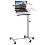 COSTWAY Mobile Laptop Table, Height Adjustable Overbed C-shaped Tray Table with Lockable Casters & Tilting Top, Rolling Sit Stand Computer Desk Study Workstation for Home Office Bedroom (White)