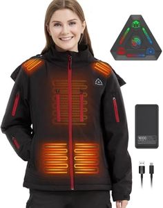 FERNIDA Women Heated Jacket, Softshell Heating Jacket with 7.4V Battery Packs, Electric Heated Coat for Outdoor Warm Hiking Skiing Walking Climbing, 6 Heated Zones, L