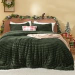 Bedsure Fluffy Comforter Set Twin - Super Soft Faux Fur Bed Set Olive Green, Winter Warm Plush Fleece Bedding, 2 Pieces, 1 Shaggy Fuzzy Twin Size Comforter with 1 Pillowcase