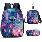 3Pcs Anime Backpack with Pencil Case School Backpack Travel Bags,16 in Cartoon Shoulder School Book Bag Students Backpack (A)