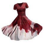 Women's Halloween Blood Splattered Print V Neck Bodycon Dress Aline Dress for Women (Light Blue #1, XL)