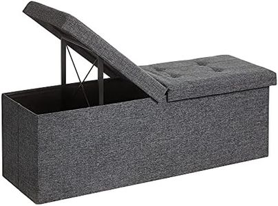 SONGMICS Banc avec Espace de Rangement, Coffre de Rangement avec Couvercle, Pliable, Capacité de Charge 300 kg, 120L, 38 x 110 x 38 cm, Tissu Façon Lin, Gris Foncé LSF76GYZ