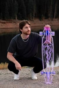 GHOST BOARDS Custom Longboard - Clear Long Boards with LED Wheels and Remote Control for Night Riding - Acrylic Skateboard Delivers Style, Stability, and Smooth Performance - 40" - Jelly Fish