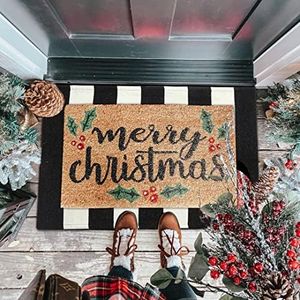 Seavish Black and White Striped Rug, 23.6" x 35.4" Christmas Welcome Mats for Front Door Porch Layered Door Mats Handmade Woven Small Farmhouse Machine Washable Rug Indoor Outdoor Doormats
