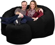 ULTIMATE SACK 6ft Bean Bag Chair & Footstool, Oversize Bean Bag Chair for Adults, Comfy Chair Bean Bag Couch Lounge Sofa Loveseat Furniture | Black Fur