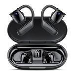 Hendari Open Ear Headphones, Air Conduction Tech, Bluetooth 5.3 Wireless Earbuds with Ear Hooks, Over Ear Earphones for Sports, Stereo Sound, 75H Playtime, with LED Charging Case, IPX5 Waterproof