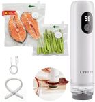 UPRUBE Compact Vacuum Sealer for Food (Vacuum Sealer Machine + 30 Reusable Vacuum Bags), Powerful Handheld Food Vacuum Sealer Machine with LED Display & Liquid Drainage Tube, Portable Food Sealer