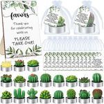 MTLEE 36 Sets Succulent Cactus Candles Baby Shower Favors for Guests Include 36 Plant Tealight Candles 36 Thank You Tags 36 Organza Bags Wooden Standing Sign for Gender Reveal Gifts (Greenery)