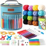 Yarniss Crochet Kits for Beginners with Bag,Crochet Set for Adults Including 1120 Yards Crochet Yarn 16 Colors,14 Size Ergonomic Crochet Hooks 2.0mm~10.0mm & Accessories,Slate Blue