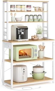 VASAGLE Bakers Rack with Power Outlet, 31.5 Inches Coffee Bar for Kitchen with Storage, 6-Tier Kitchen Shelves with 6 Hooks, Microwave Stand, Modern, Golden Oak and Cloud White UKKS119Y01