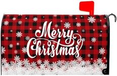 Kawani Merry Christmas Mailbox Cover Winter Snowflake Red Black Buffalo Plaid Christmas Decorative Mailbox Cover Magnetic Standard Size 21x18 Inch Xmas Post Box Cover Wraps for Garden Yard Decor