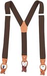 MENDENG Men's Suspenders Braces Leather Strap Father/Husband's Gift 6 Buttons One Size Brown