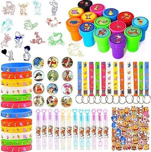 124PCS Bear Baby Shower Party Favor Supplies, Themed Birthday Decorations Including 12 Bracelets, 12 Keychains, 12 Button Pins, 50 Stickers, 14 Stampers, 12 Bubble Wands and Stickers