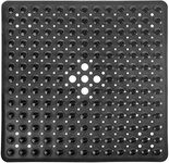 Yimobra Square Bath Shower Tub Mat for Bathroom, Non Slip Bathtub Mats with Suction Cups, Drain Holes, Machine Washable, 53 x 53 cm, Black
