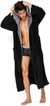 KEMUSI Hooded Men's Black Soft Spa Long Bathrobe, Comfy Full Length Warm Nightdress (L)