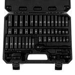 Reniteco 50-Piece 3/8" Drive Socket Set, SAE (5/16"-3/4") & Metric (8mm-22mm), Deep & Shallow, 72-Teeth Ratchet Wrench, Extension Bars, 1/2" F to 3/8" M Reducer, Universal Joint & Power Drill Adapter