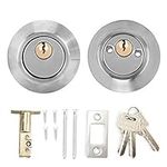 Security Door Lock, Double Cylinder Steel Anti-Thief Door Bolt with Lock on Both Side for Doors, Home, Office Use(Silver)