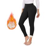 Kfnire Fleece Lined Leggings Women High Waisted Ladies Thermal Leggings Bottoms Thick Tummy Control Yoga Leggings Winter Warm Baselayers Long Johns Black