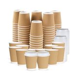 Chef Royale 100 x 12oz Disposable Coffee Cups with Lids - Takeaway Paper Cups for Hot & Cold Drinks - Kraft Triple Walled Disposable Paper Ripple Cups -Recyclable Takeaway Coffee Cups (with Lids)