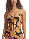 Seafolly Women's Standard Twist Front Bandeau Tankini Top Swimsuit, Palmsprings Black, 12