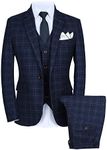 Mens One Button Slim Fit Plaid Suit Blazer+Vest+Pants US Size 32 Blue