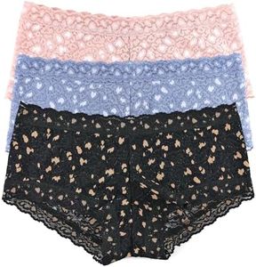 hanky panky - Daily Lace Boyshorts for Women | Small | Soft Cotton Blend Underwear Panties, Full Coverage, Everyday Lingerie | Black/Praline, Desert Rose/White, Stonewash Blue/Serenity Blue | 3pack