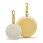 GreenLife Soft Grip Healthy Ceramic Nonstick 7" and 10" Frying Egg Omeltte Pan Skillet Set, PFAS-Free, Dishwasher Safe, Yellow