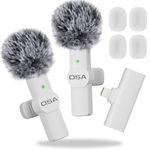 OSA Lavalier Wireless Mini Microphone Mobile Microphone for iPhone Video Recording, Wireless Microphone for Interview, for iPhone- Wireless Recording Microphone 2 Pack (for iPhone 14 and Below)-White