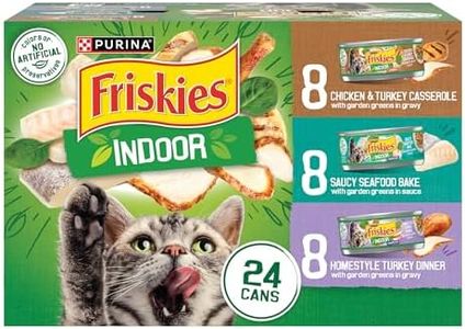 Purina Friskies Indoor Cat Food 24ct VP - (Chicken and Turkey Casserole, Saucy Seafood Bake, Homestyle Turkey Dinner) - (Pack of 24) 5.5 oz. Cans