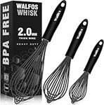 Walfos Silicone Whisk, Stainless Steel Wire Whisk Set of 3 - Heat Resistant Kitchen Whisks for Non-Stick Cookware, Balloon Egg Beater Perfect for Blending, Whisking, Beating, Frothing, Black